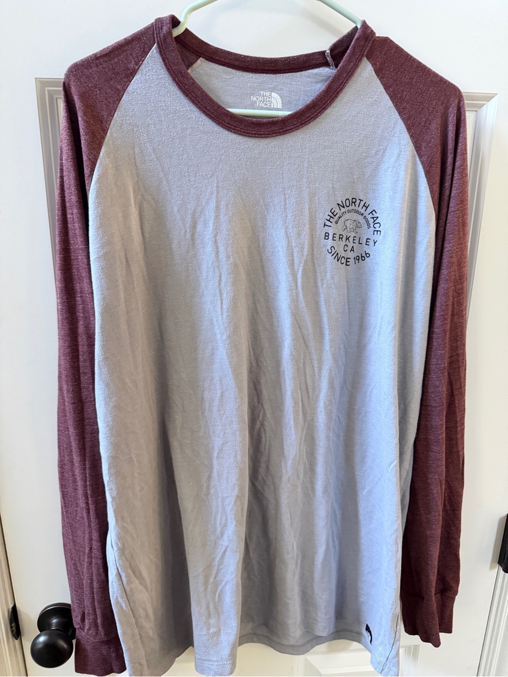 The North Face Men’s Raglan Long Sleeve Tee - Maroon & Light Gray